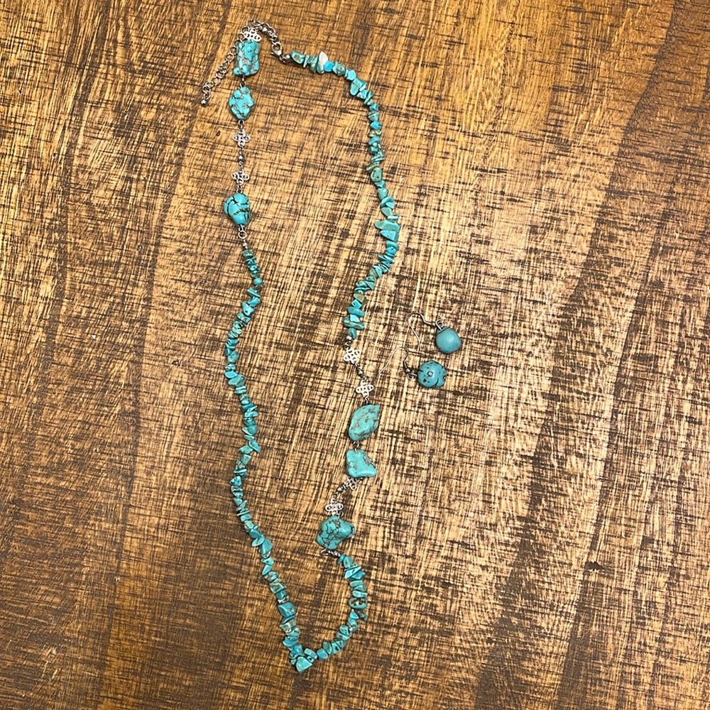 Turquoise rock necklace & earrings